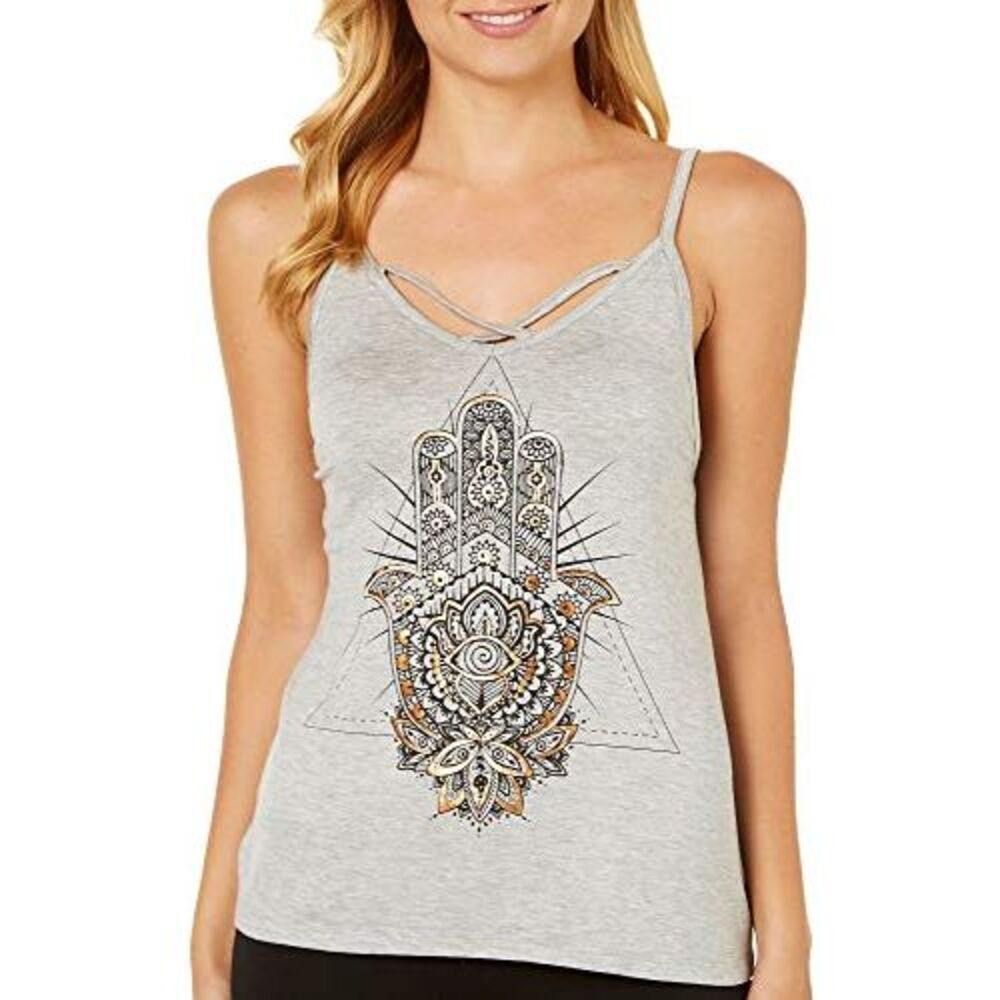 Rebellious One Juniors Hamsa Metallic Graphic Tank Top